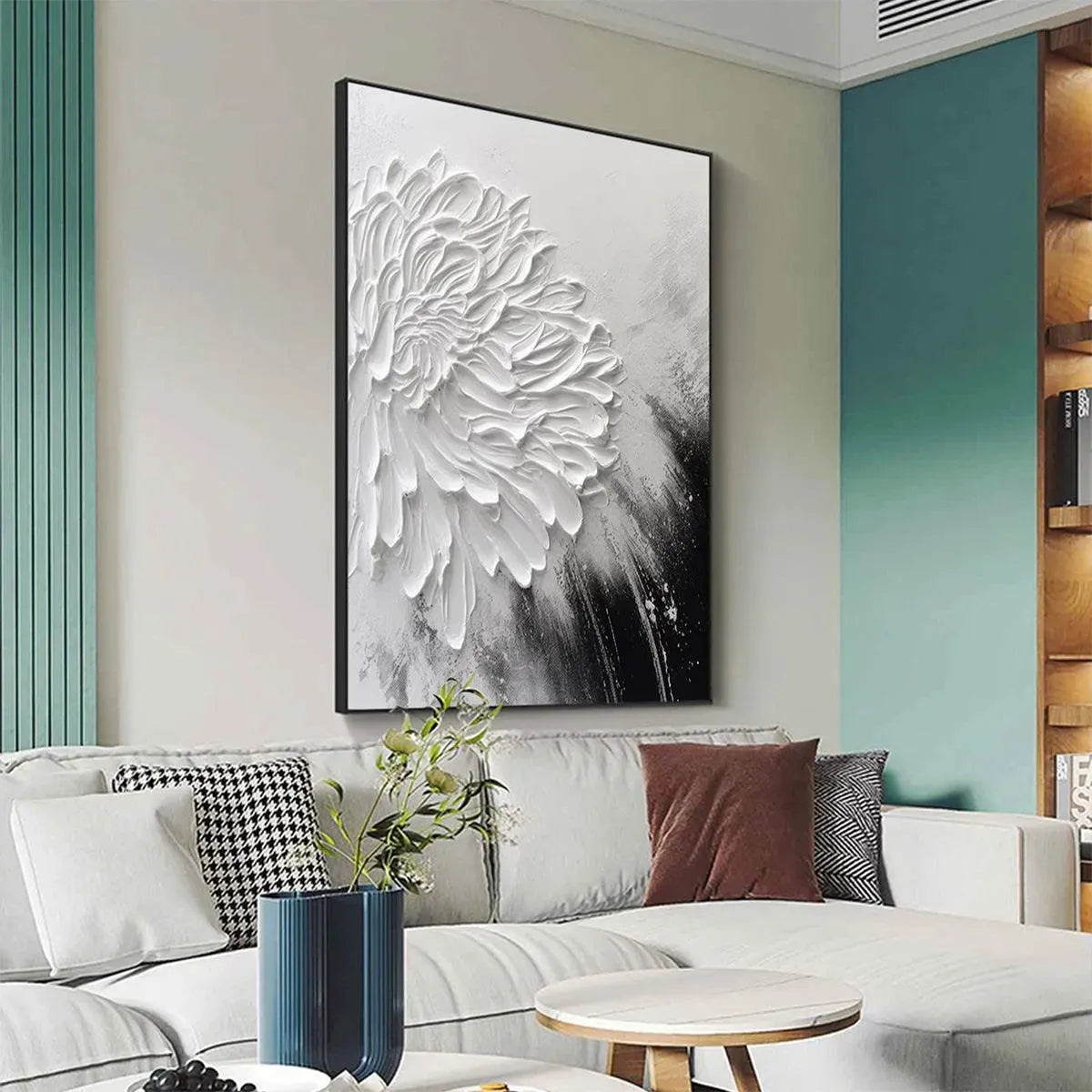 WHITE TEXTURED BLOOM: 3D Floral Impasto Painting, Vertical Wall Art - Image 6