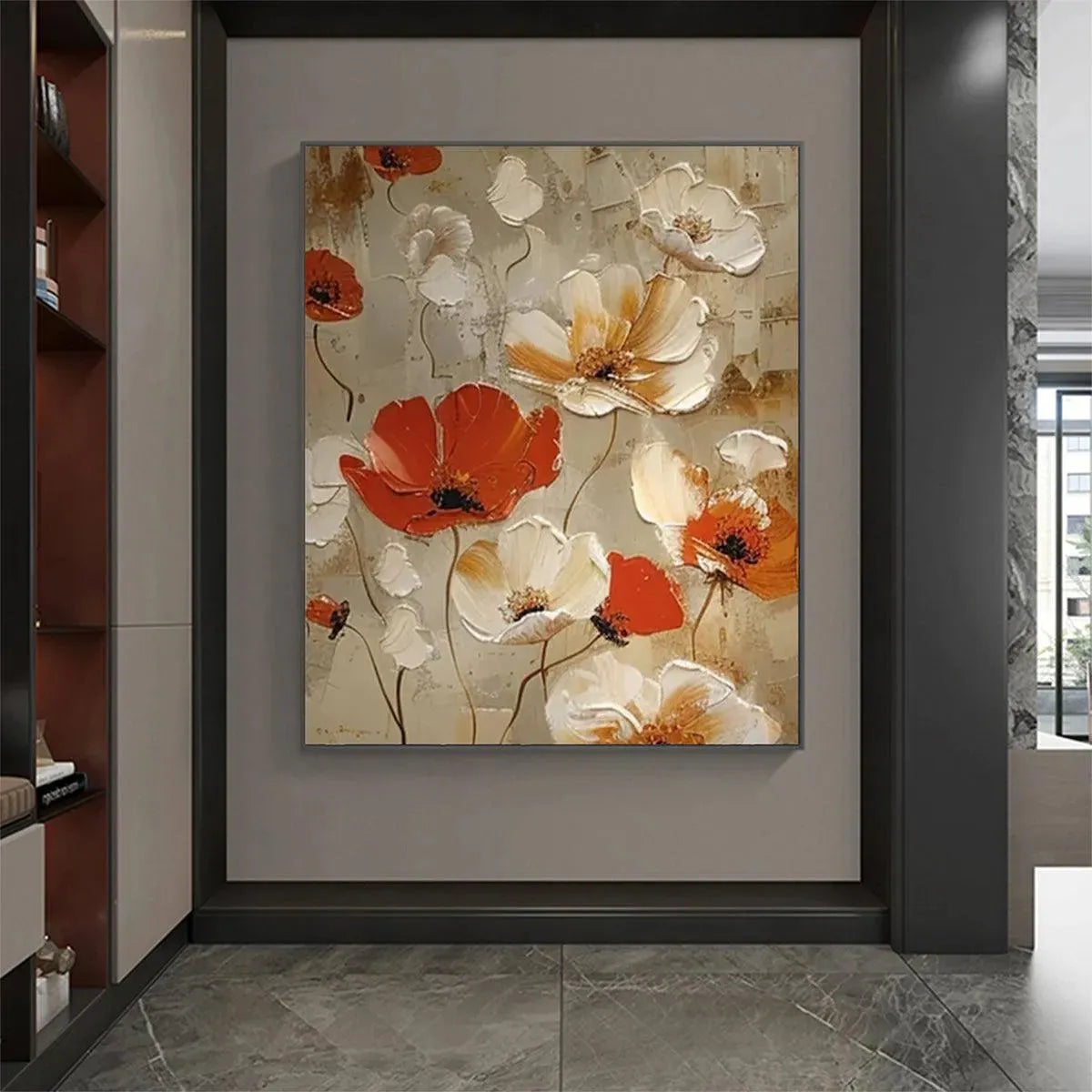 CRIMSON FIELDS: Textured Poppy Painting, Red and White Floral Wall Art, Square Canvas, Romantic Decor - Image 2
