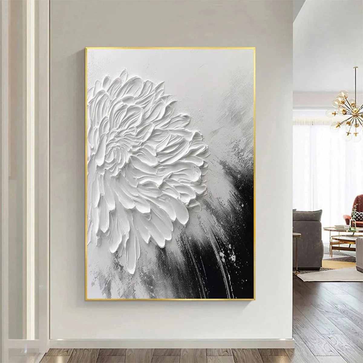 WHITE TEXTURED BLOOM: 3D Floral Impasto Painting, Vertical Wall Art - Image 2