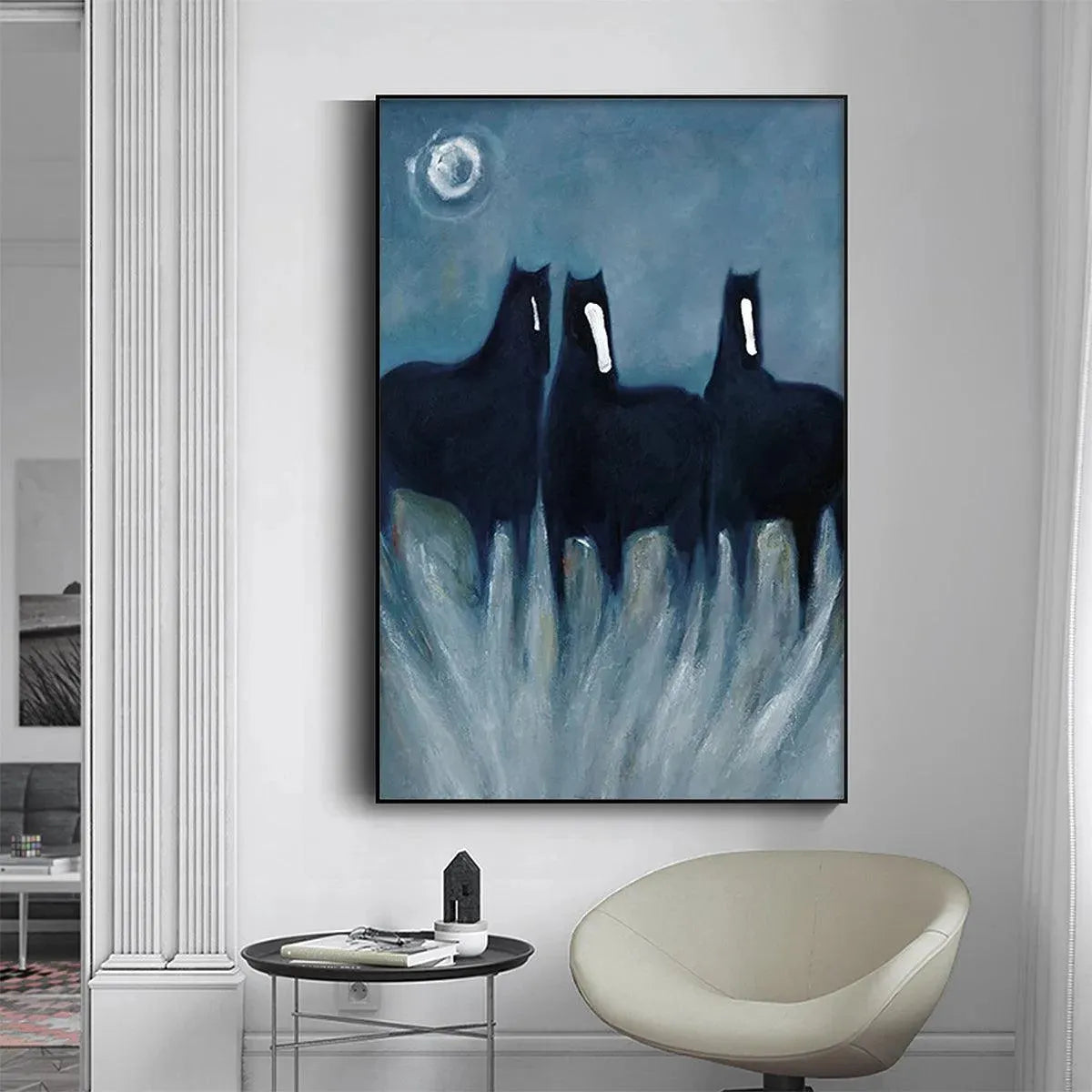 THREE HORSES AT NIGHT: Minimalist Horse Painting, Vertical Wall Art - Image 7