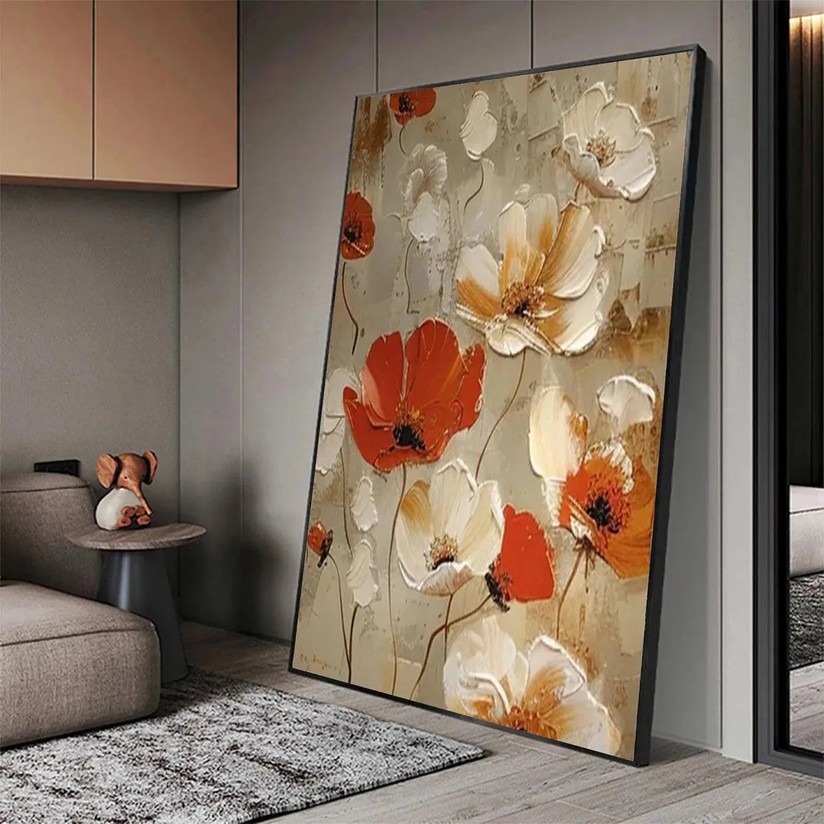 CRIMSON FIELDS: Textured Poppy Painting, Red and White Floral Wall Art, Square Canvas, Romantic Decor - Image 5