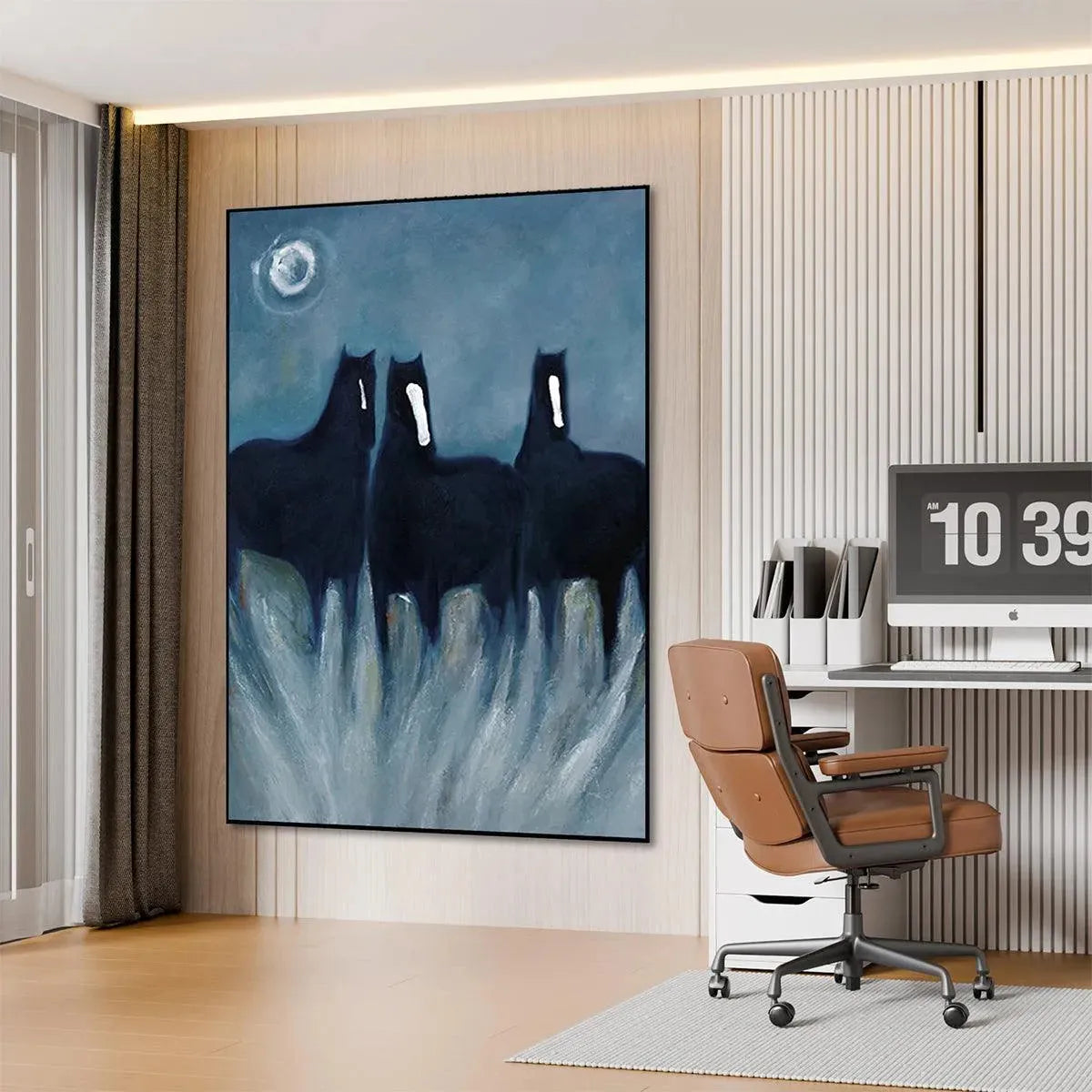 THREE HORSES AT NIGHT: Minimalist Horse Painting, Vertical Wall Art - Image 5