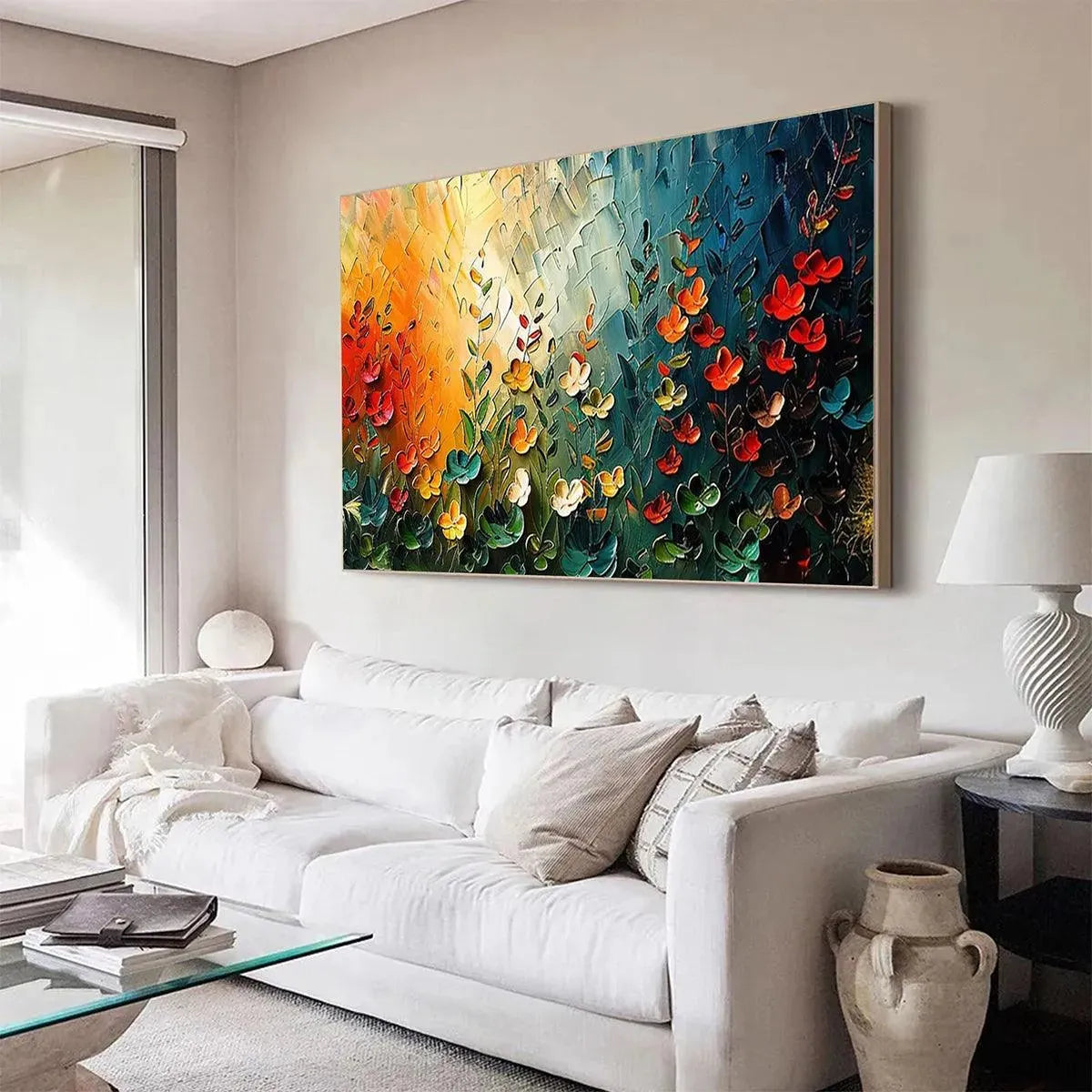 WILDFLOWER MEADOW: Textured Abstract Floral Painting, Colorful Wildflower Wall Art, Panoramic Canvas, Modern Decor - Image 5
