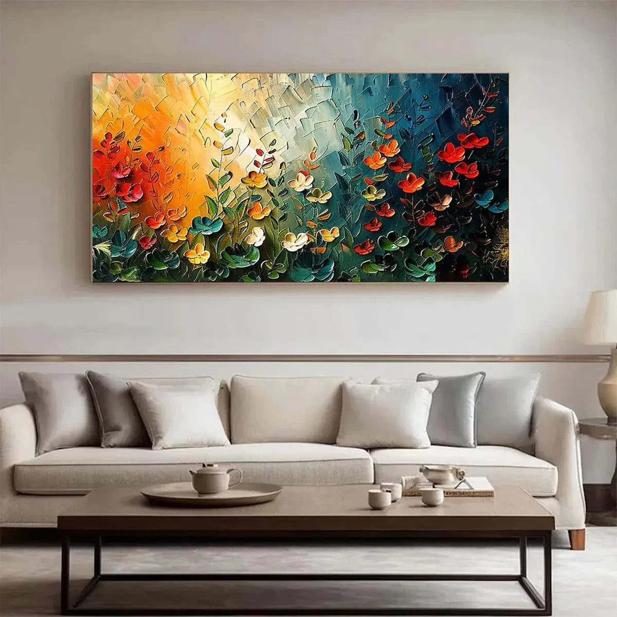 WILDFLOWER MEADOW: Textured Abstract Floral Painting, Colorful Wildflower Wall Art, Panoramic Canvas, Modern Decor - Image 6