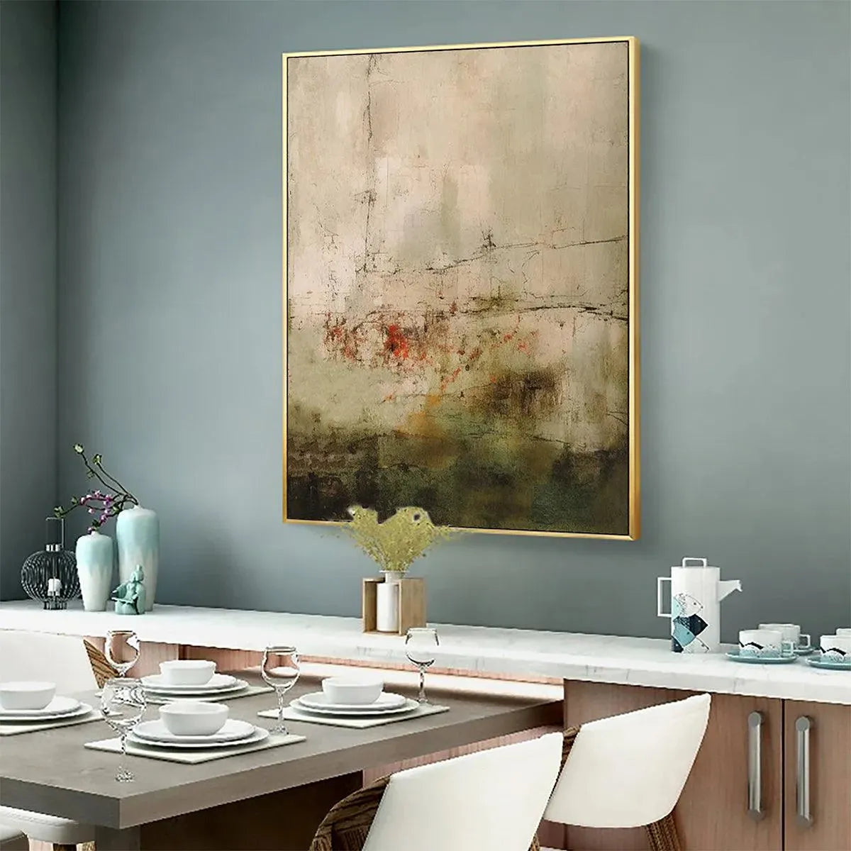 WABI SABI TERRAIN: Textured Abstract Landscape Painting, Vertical Wall Art - Image 4