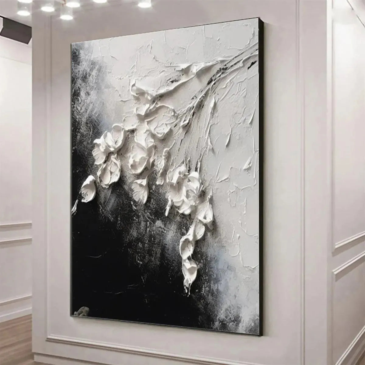 WHITE FLORAL IMPASTO: Textured Floral Painting, Square Wall Art - Image 4