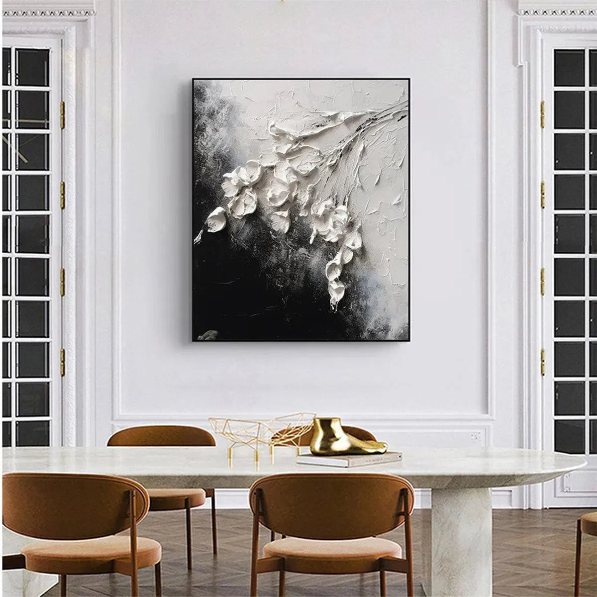 WHITE FLORAL IMPASTO: Textured Floral Painting, Square Wall Art - Image 5