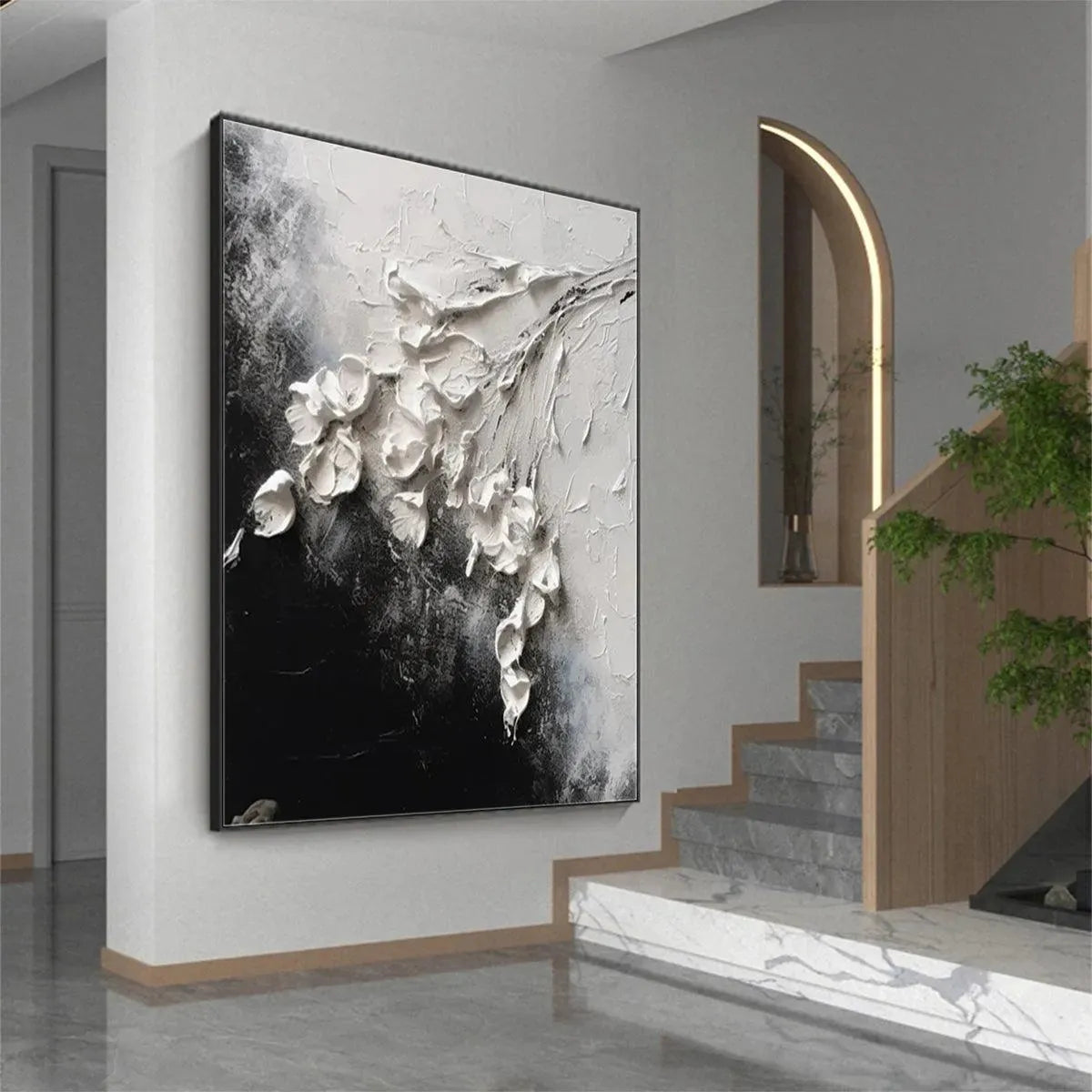 WHITE FLORAL IMPASTO: Textured Floral Painting, Square Wall Art - Image 6
