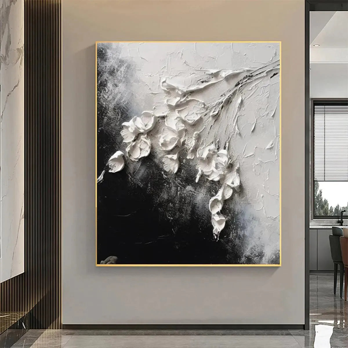 WHITE FLORAL IMPASTO: Textured Floral Painting, Square Wall Art - Image 7
