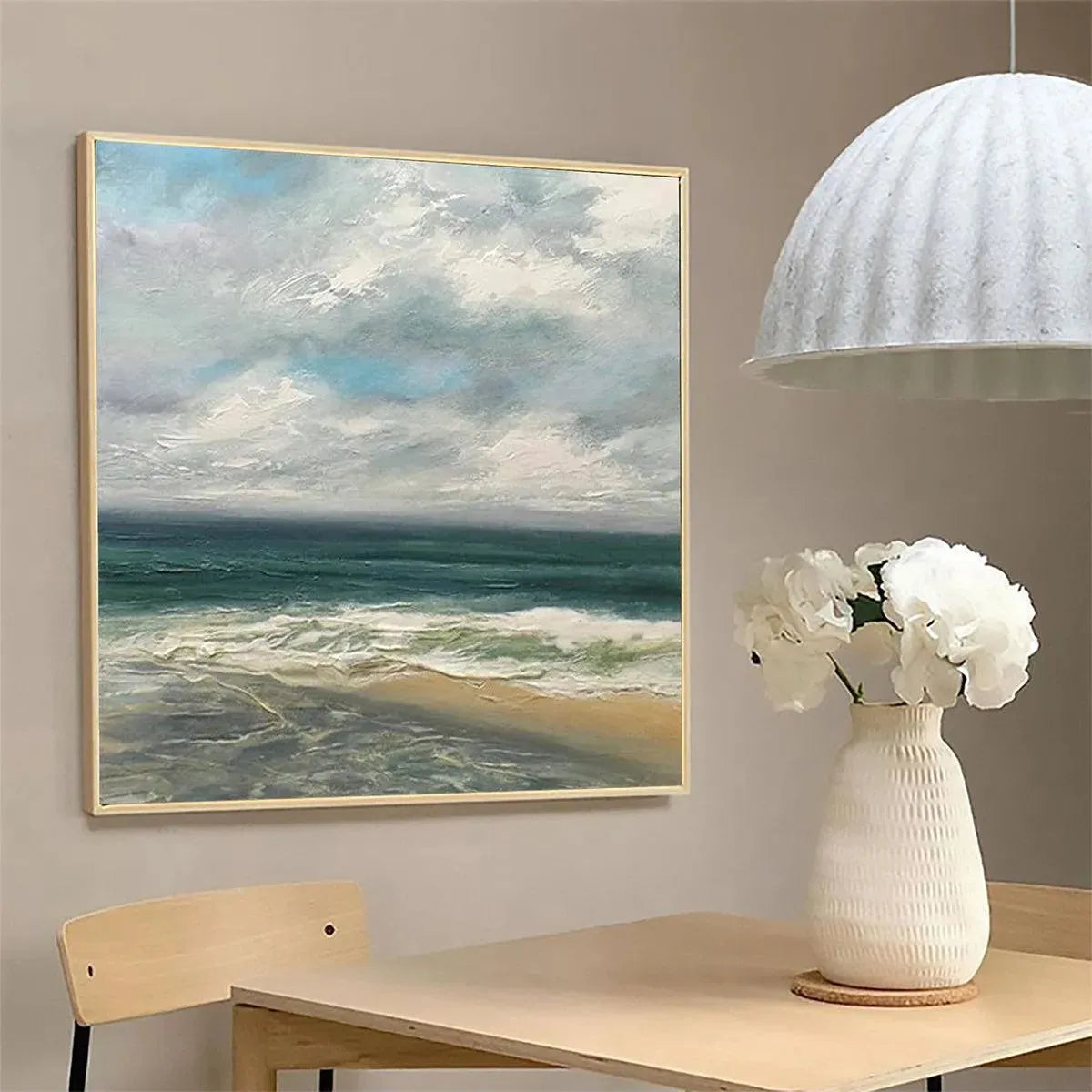 CLOUDY COASTAL SCENE: Square Coastal Landscape Painting, Square Wall Art - Image 4