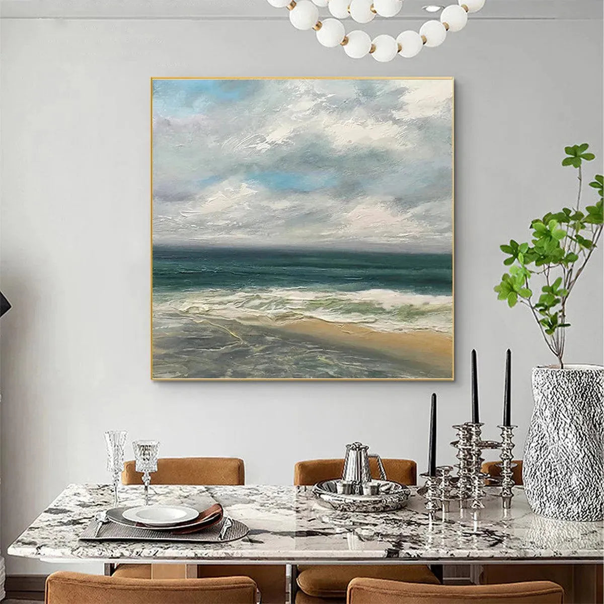 CLOUDY COASTAL SCENE: Square Coastal Landscape Painting, Square Wall Art - Image 5