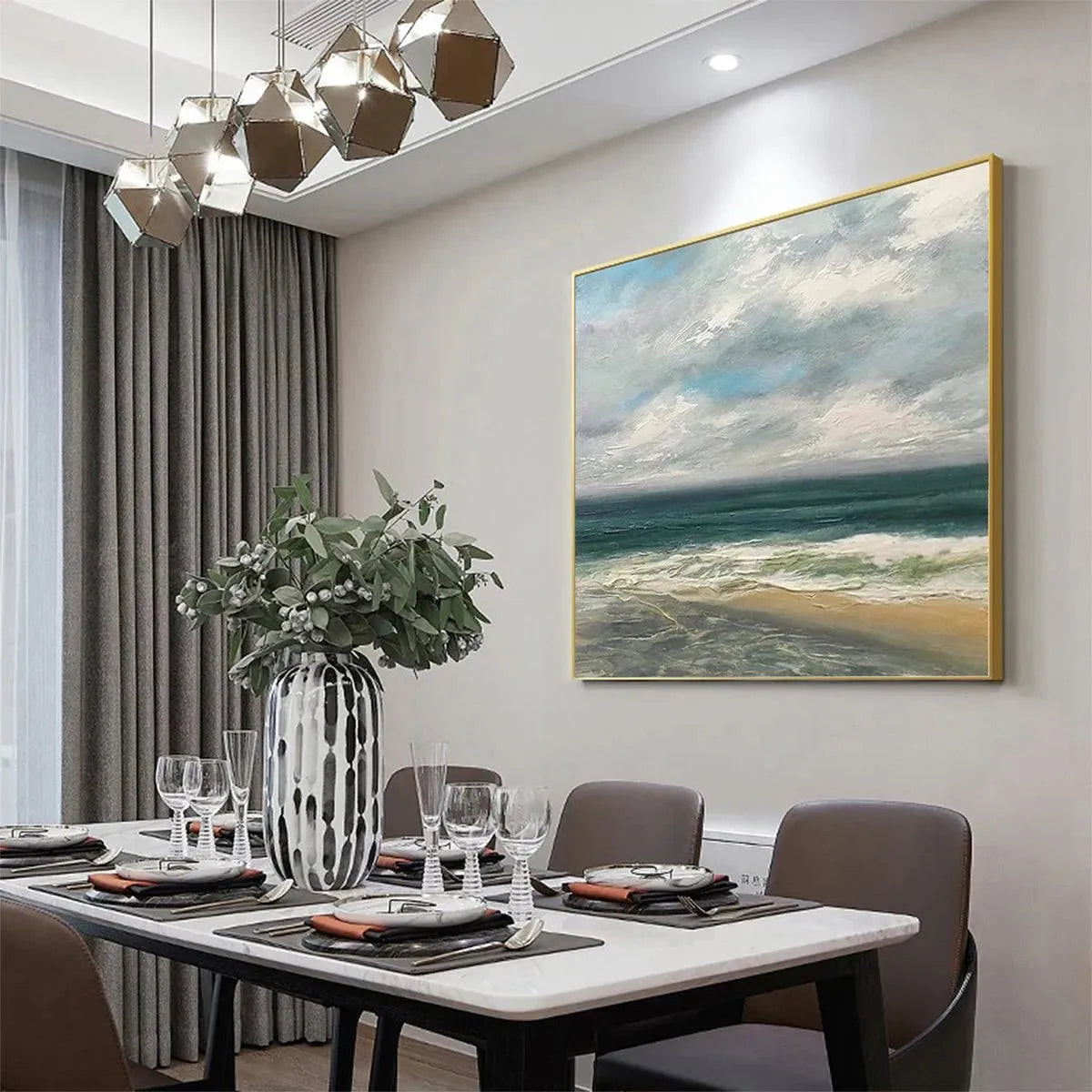 CLOUDY COASTAL SCENE: Square Coastal Landscape Painting, Square Wall Art - Image 6