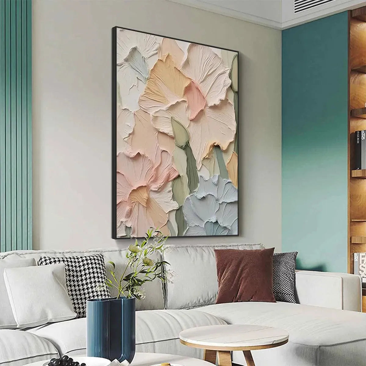 PASTEL PETALS: Textured Impasto Floral Painting, 3D Flower Wall Art, Square Canvas, Romantic Decor - Image 4
