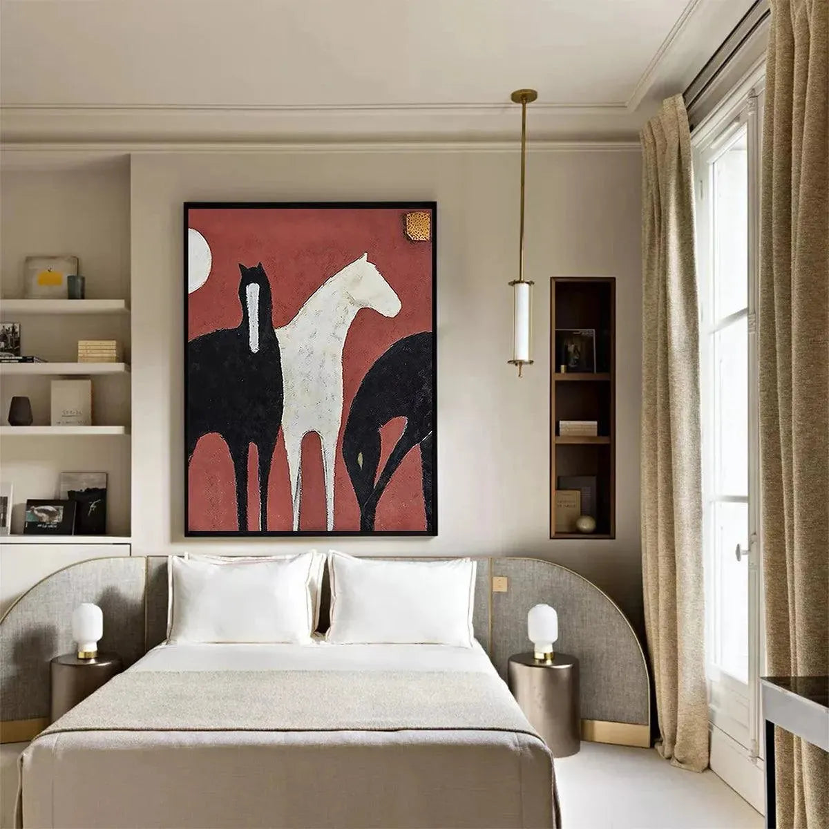 THREE HORSES ON RED: Minimalist Horse Painting, Vertical Wall Art - Image 6