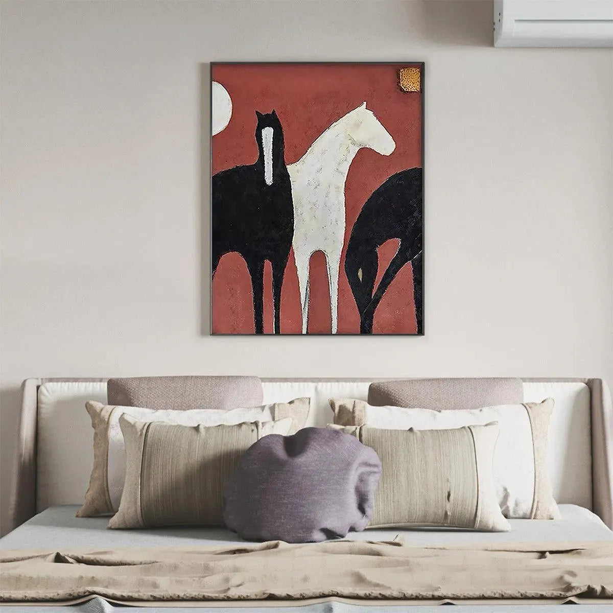 THREE HORSES ON RED: Minimalist Horse Painting, Vertical Wall Art - Image 7