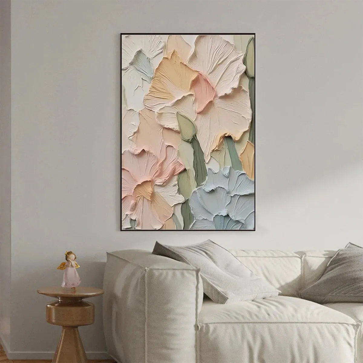 PASTEL PETALS: Textured Impasto Floral Painting, 3D Flower Wall Art, Square Canvas, Romantic Decor - Image 7
