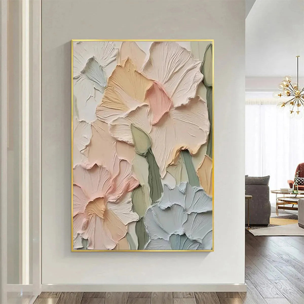 PASTEL PETALS: Textured Impasto Floral Painting, 3D Flower Wall Art, Square Canvas, Romantic Decor - Image 8