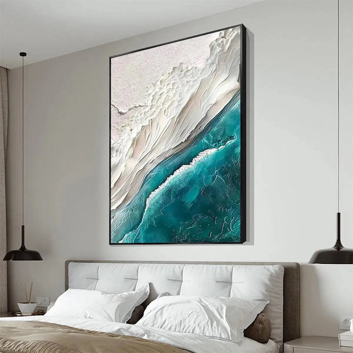 AZURE DREAM: Textured Abstract Seascape, Teal and White Wall Art, Vertical Canvas, Coastal Decor - Image 2