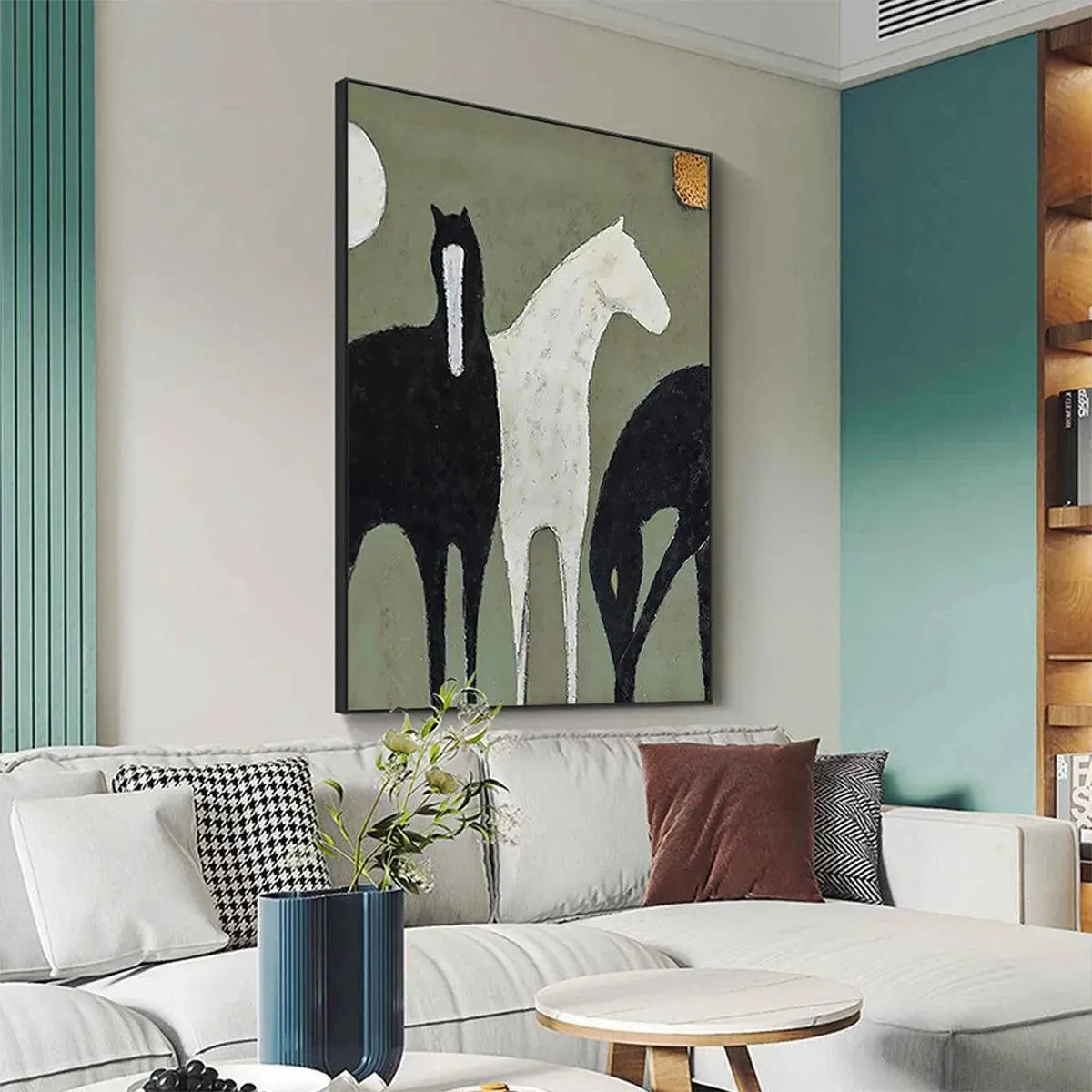 THREE HORSES: Minimalist Horse Painting, Vertical Wall Art - Image 4
