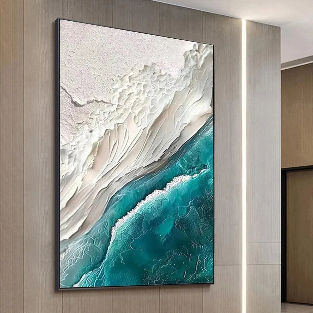 AZURE DREAM: Textured Abstract Seascape, Teal and White Wall Art, Vertical Canvas, Coastal Decor - Image 4