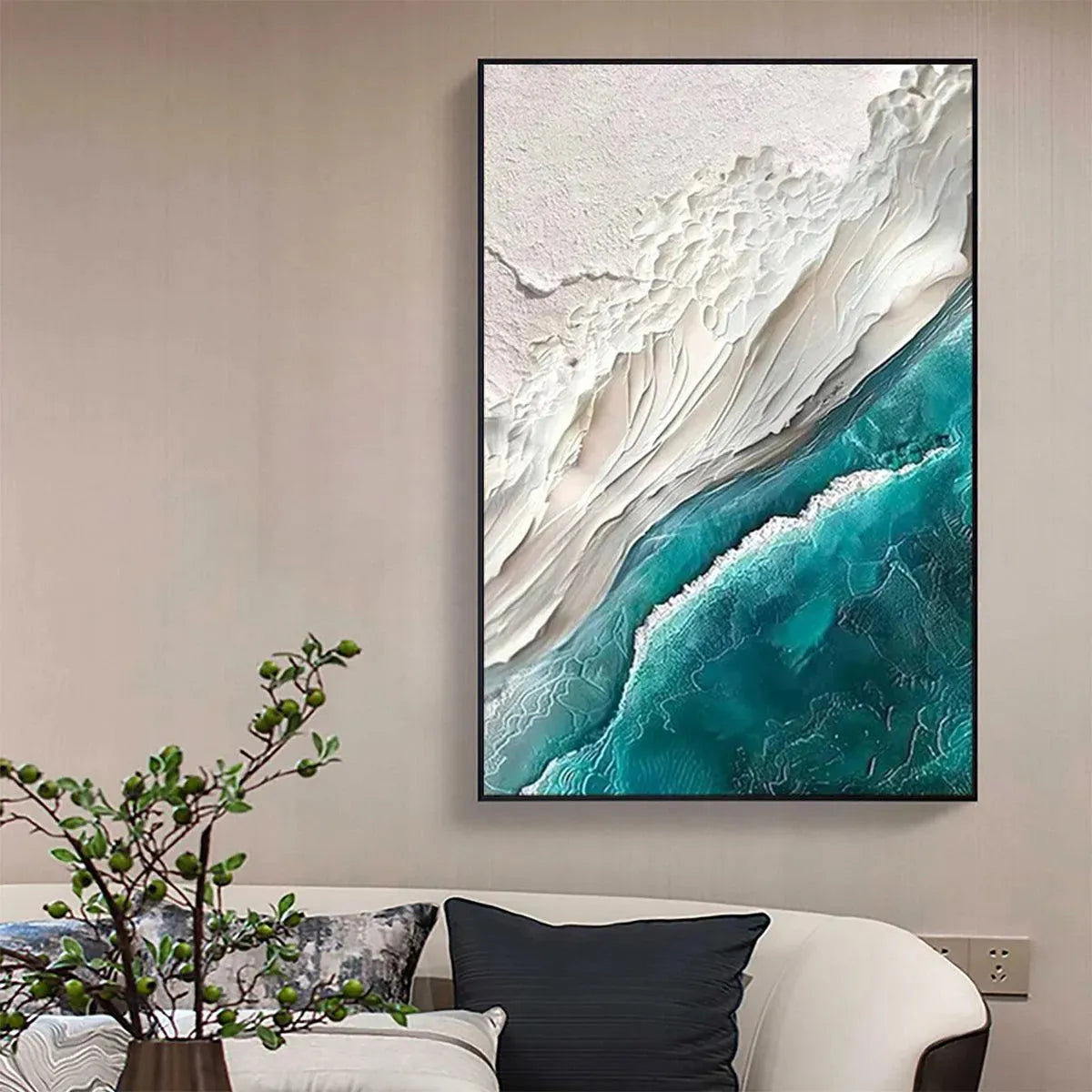AZURE DREAM: Textured Abstract Seascape, Teal and White Wall Art, Vertical Canvas, Coastal Decor - Image 5