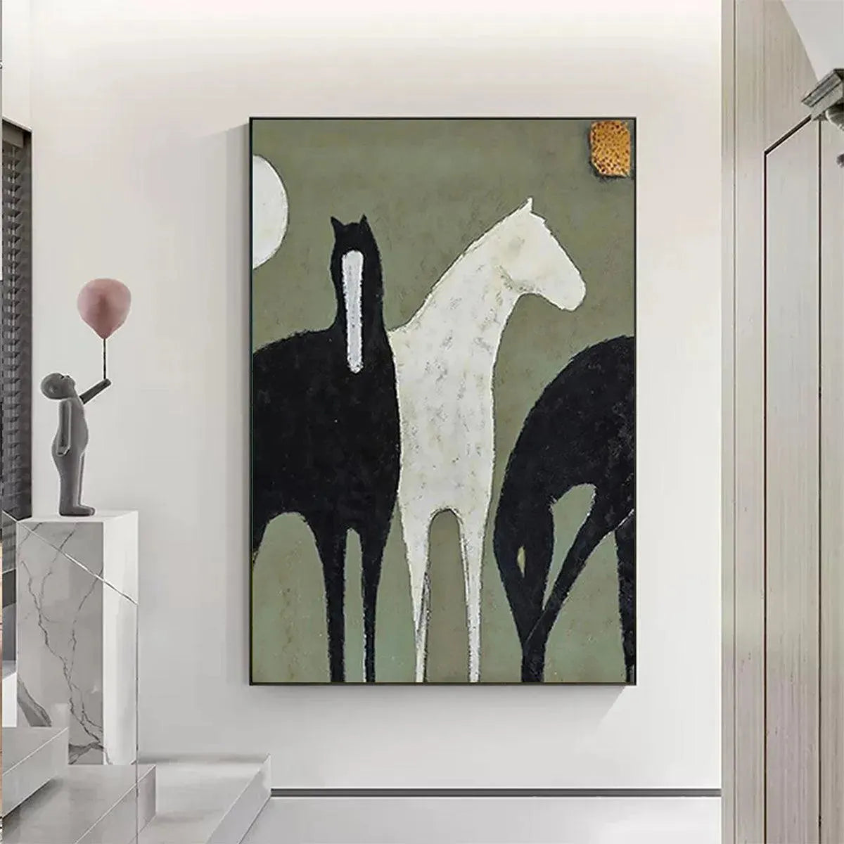 THREE HORSES: Minimalist Horse Painting, Vertical Wall Art - Image 2