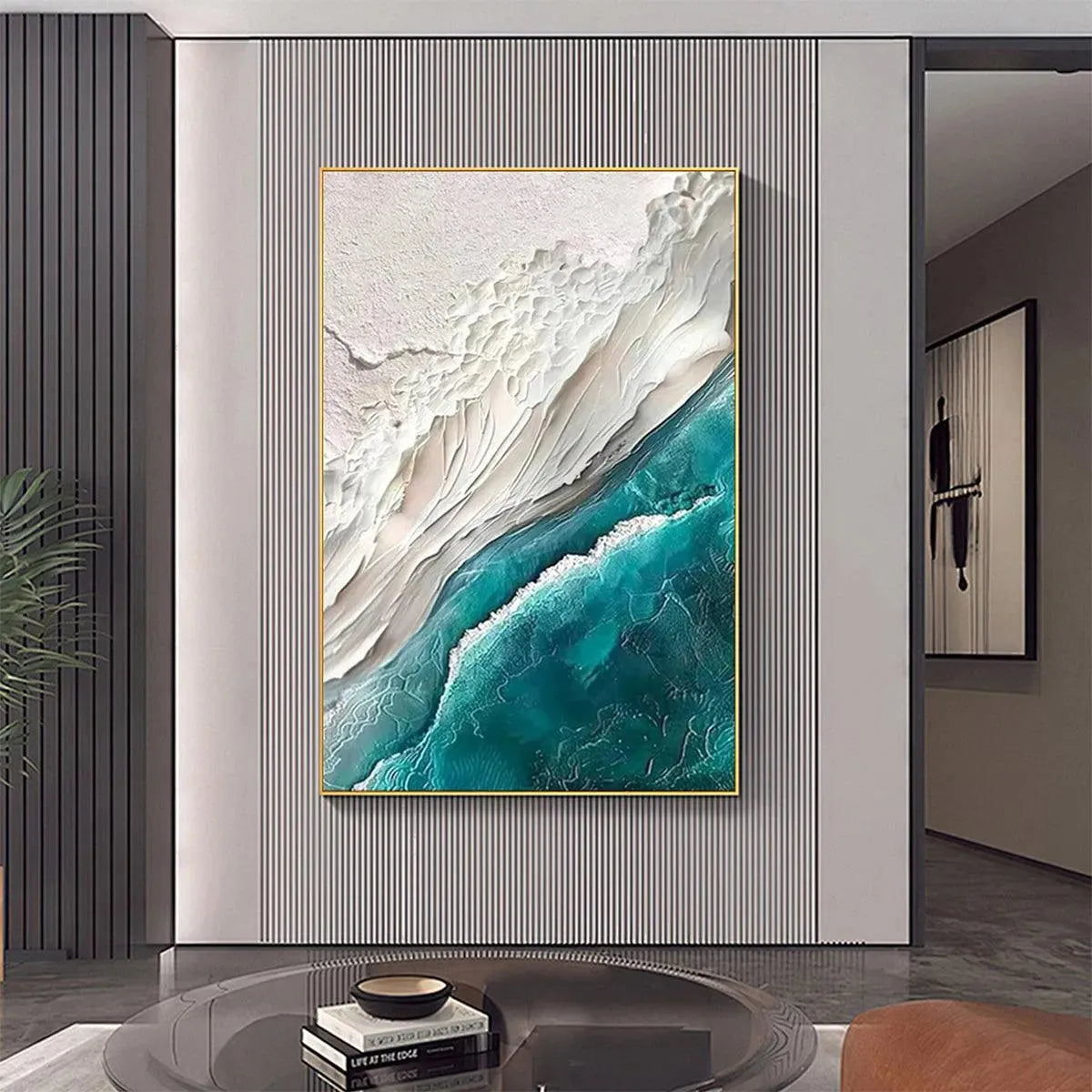 AZURE DREAM: Textured Abstract Seascape, Teal and White Wall Art, Vertical Canvas, Coastal Decor - Image 7