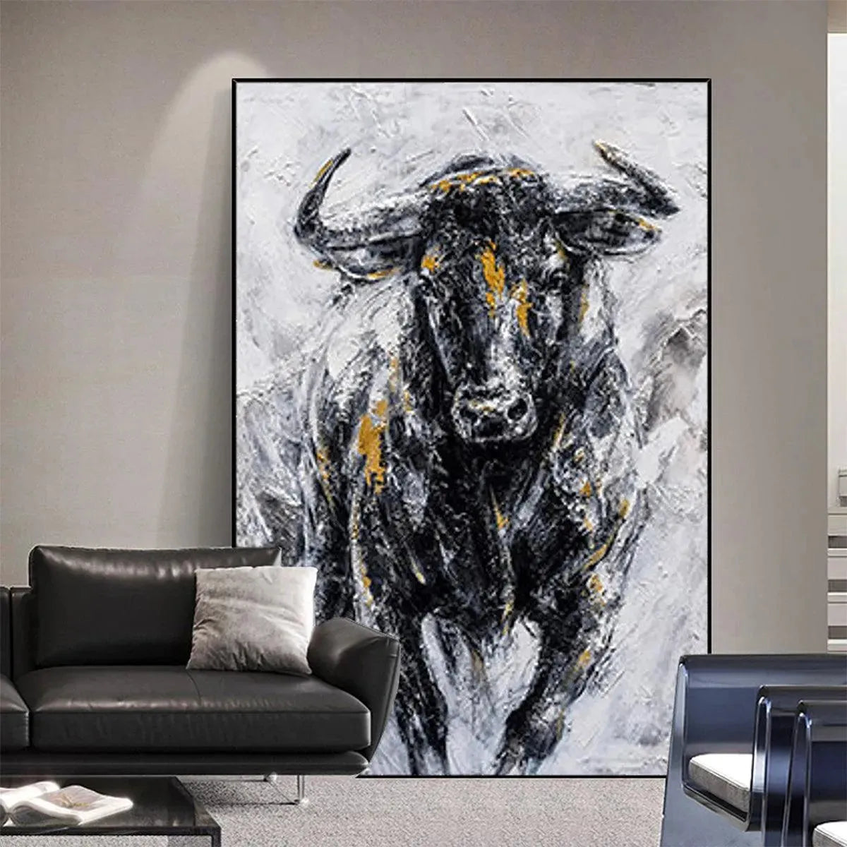 CHARGING BULL: Textured Bull Painting, Vertical Wall Art - Image 6