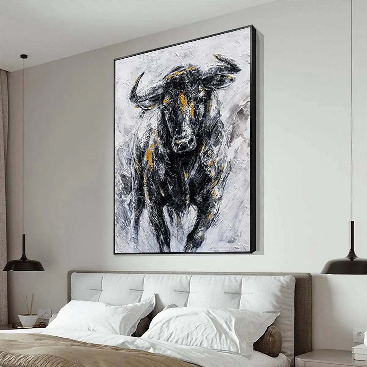 CHARGING BULL: Textured Bull Painting, Vertical Wall Art - Image 8