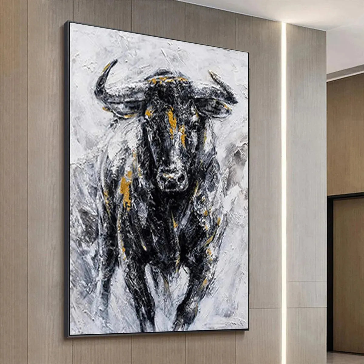 CHARGING BULL: Textured Bull Painting, Vertical Wall Art - Image 4