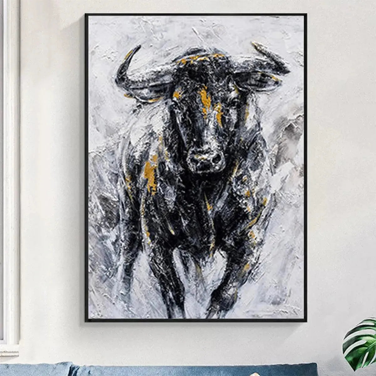 CHARGING BULL: Textured Bull Painting, Vertical Wall Art - Image 5