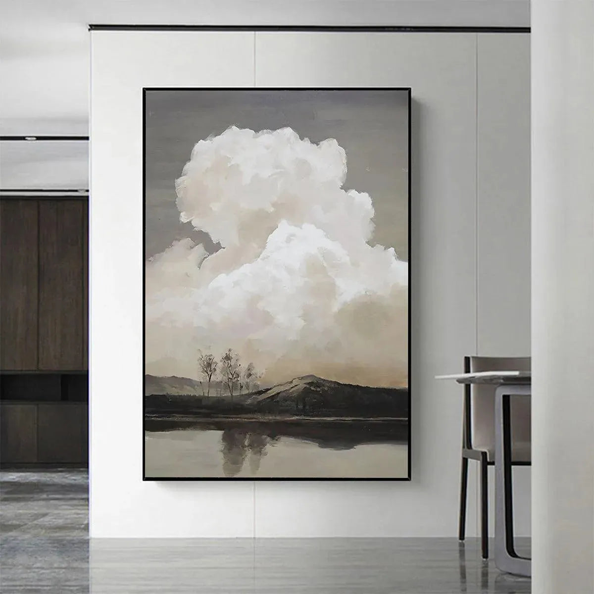 CLOUDY LANDSCAPE: Muted Landscape Painting, Vertical Wall Art - Image 2