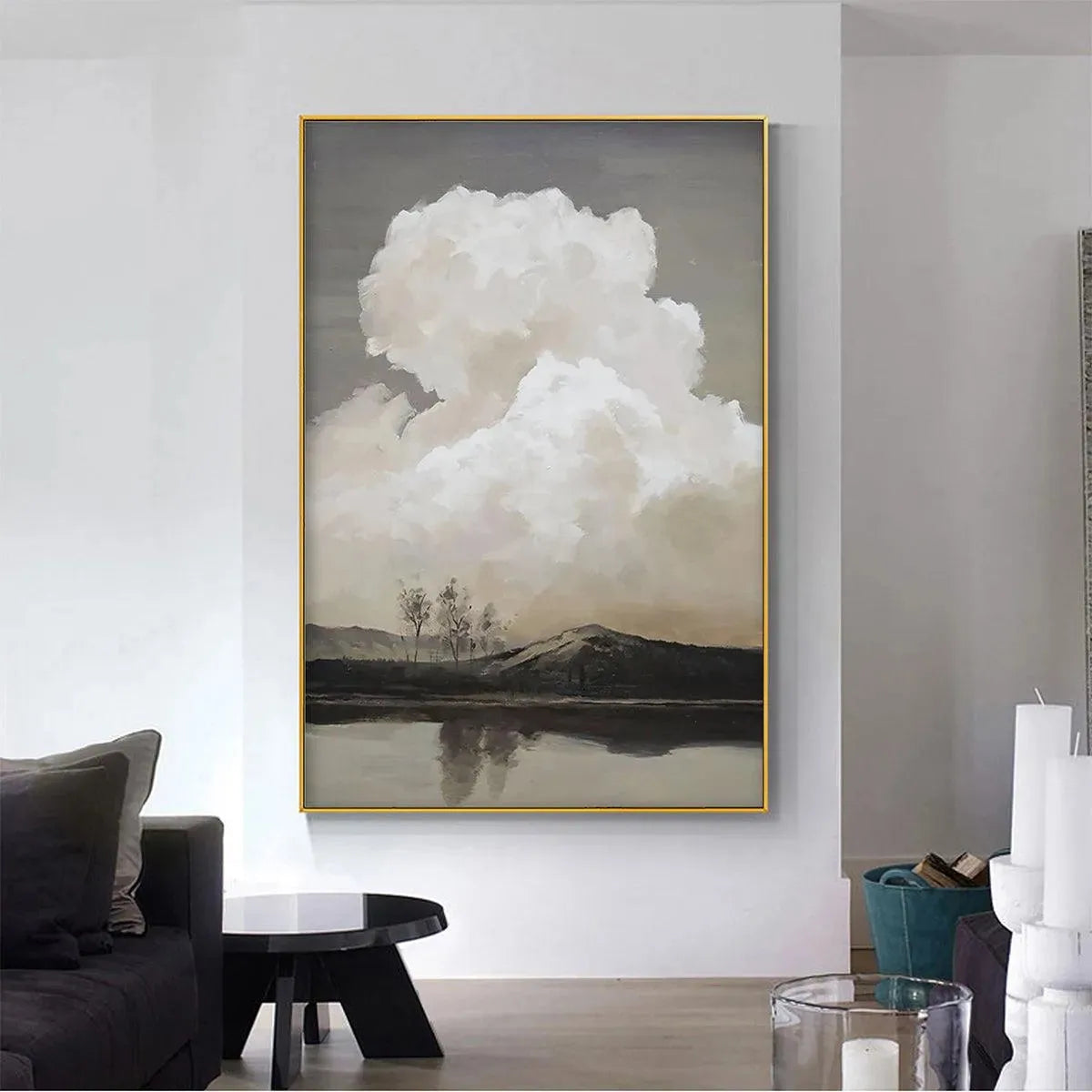 CLOUDY LANDSCAPE: Muted Landscape Painting, Vertical Wall Art - Image 4