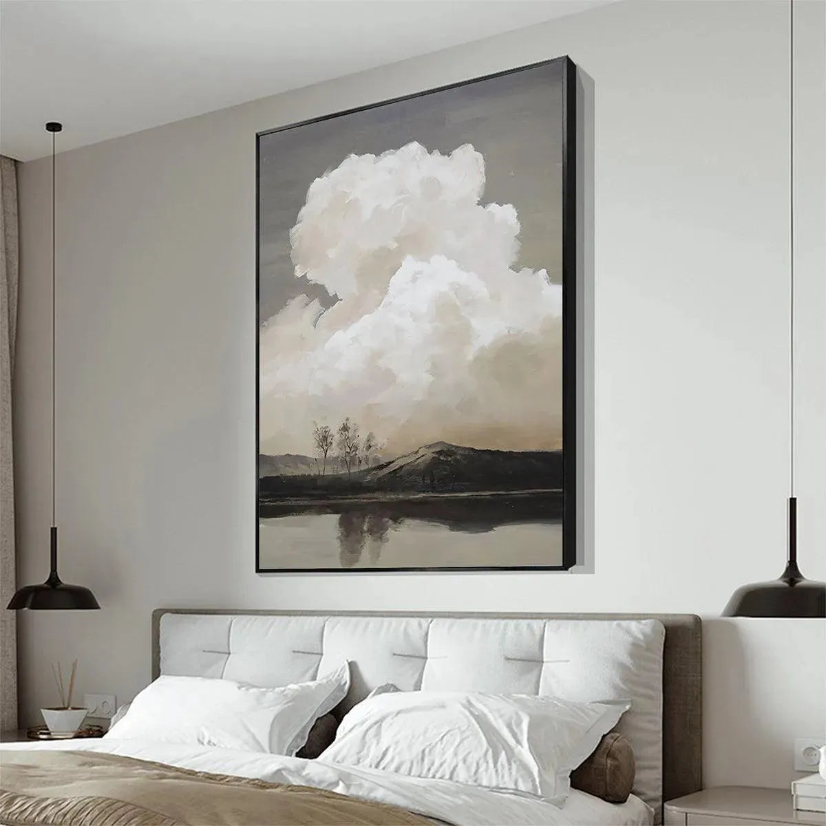 CLOUDY LANDSCAPE: Muted Landscape Painting, Vertical Wall Art - Image 5