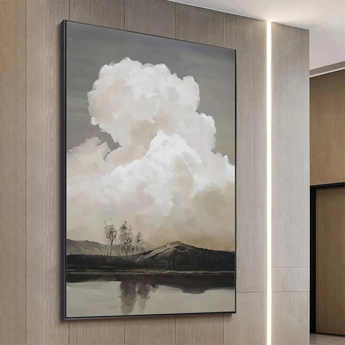 CLOUDY LANDSCAPE: Muted Landscape Painting, Vertical Wall Art - Image 6