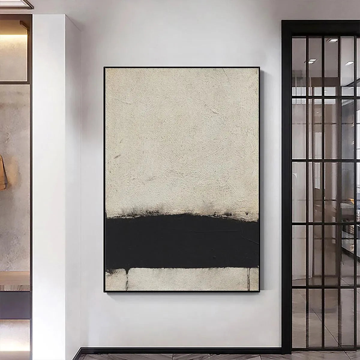 MINIMALIST BLACK AND WHITE LANDSCAPE: Textured Abstract Painting, Vertical Wall Art - Image 4
