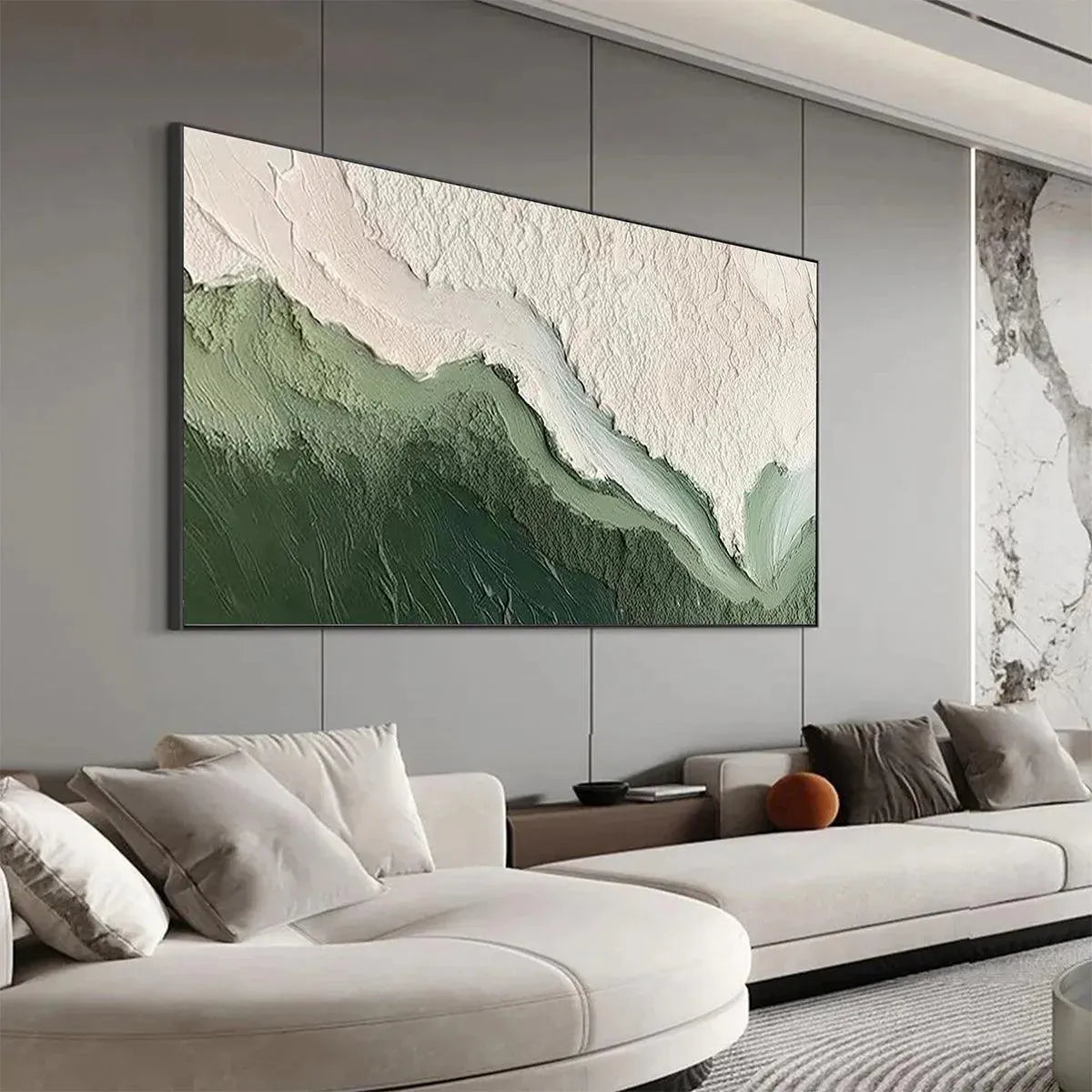 EMERALD FLOW: Textured Abstract Landscape Painting, Green and White Wall Art, Panoramic Canvas, Nature-Inspired Decor - Image 5
