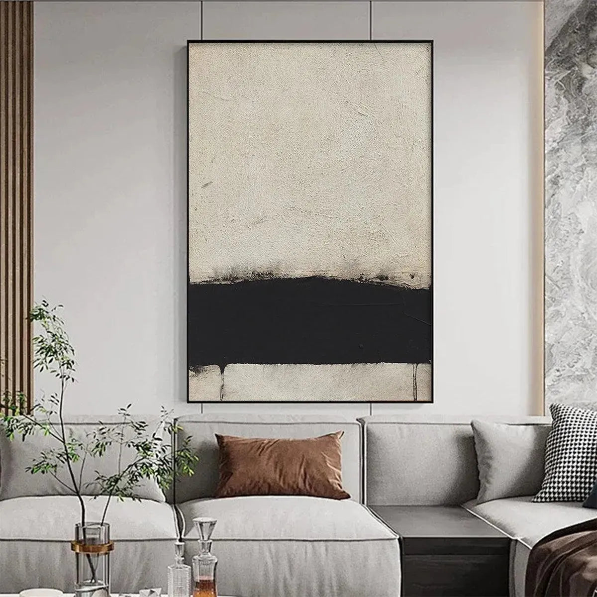 MINIMALIST BLACK AND WHITE LANDSCAPE: Textured Abstract Painting, Vertical Wall Art - Image 2