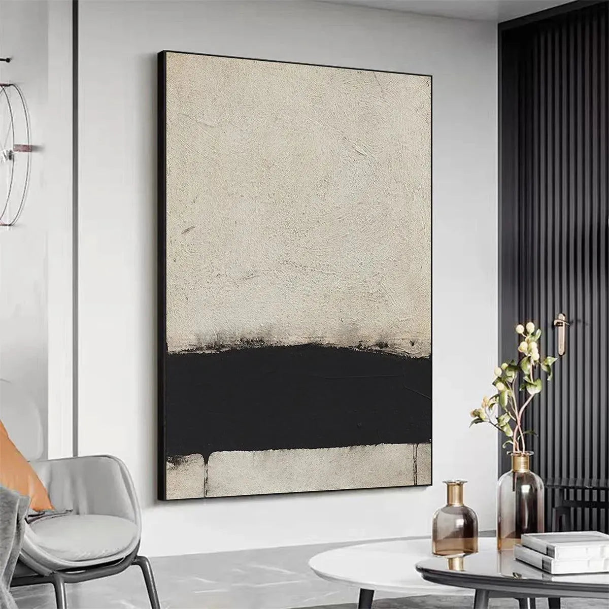 MINIMALIST BLACK AND WHITE LANDSCAPE: Textured Abstract Painting, Vertical Wall Art - Image 5