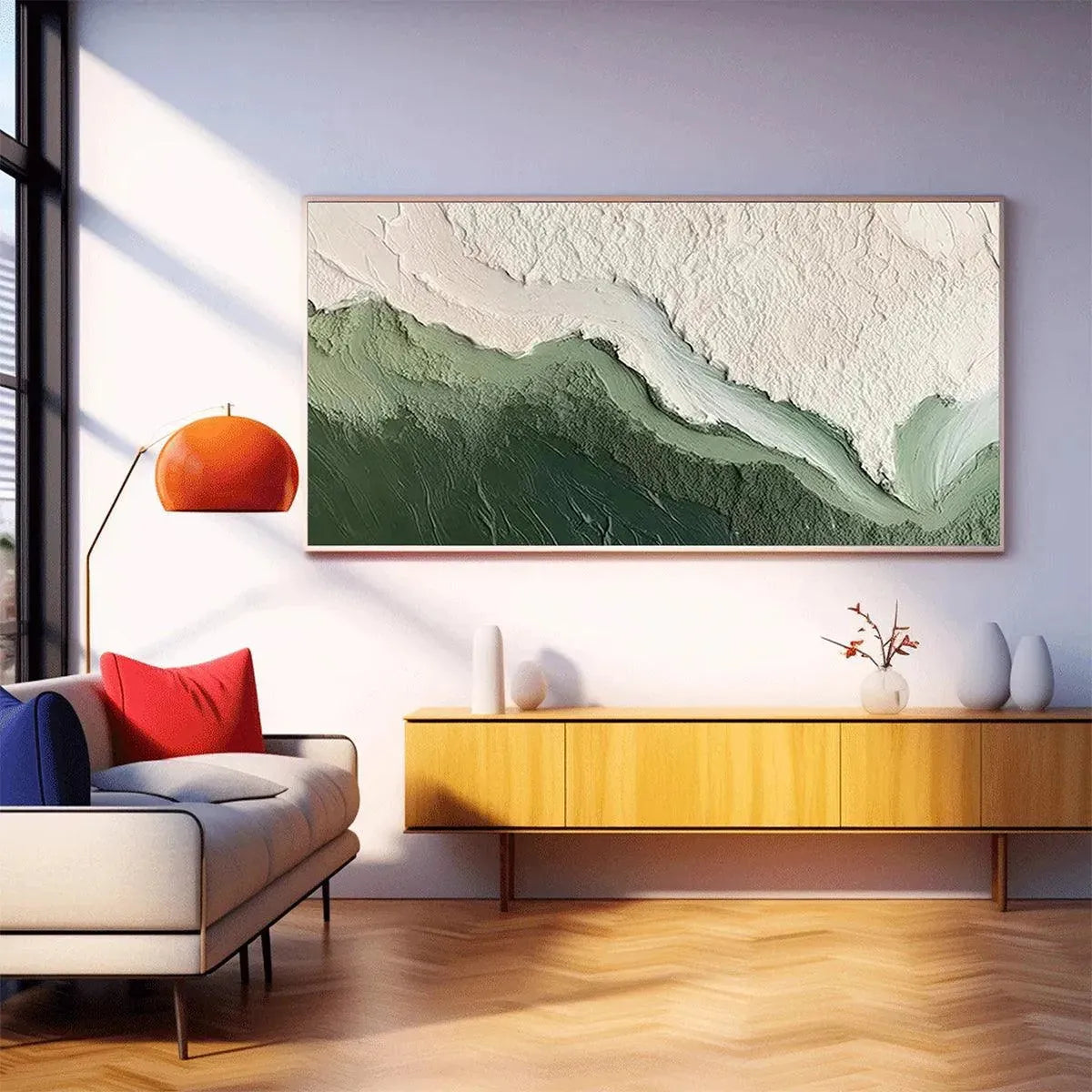 EMERALD FLOW: Textured Abstract Landscape Painting, Green and White Wall Art, Panoramic Canvas, Nature-Inspired Decor - Image 8