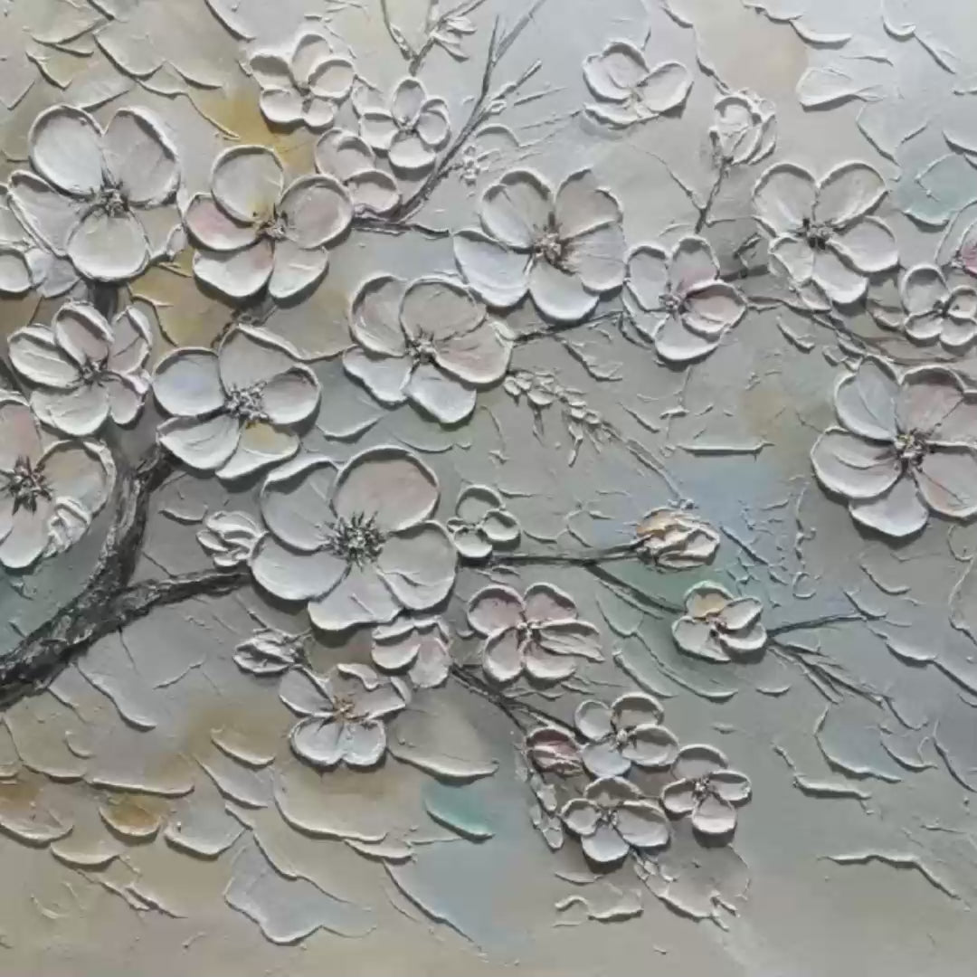 BLOSSOM SERENADE: Textured Impasto Cherry Blossom Painting - Image 3