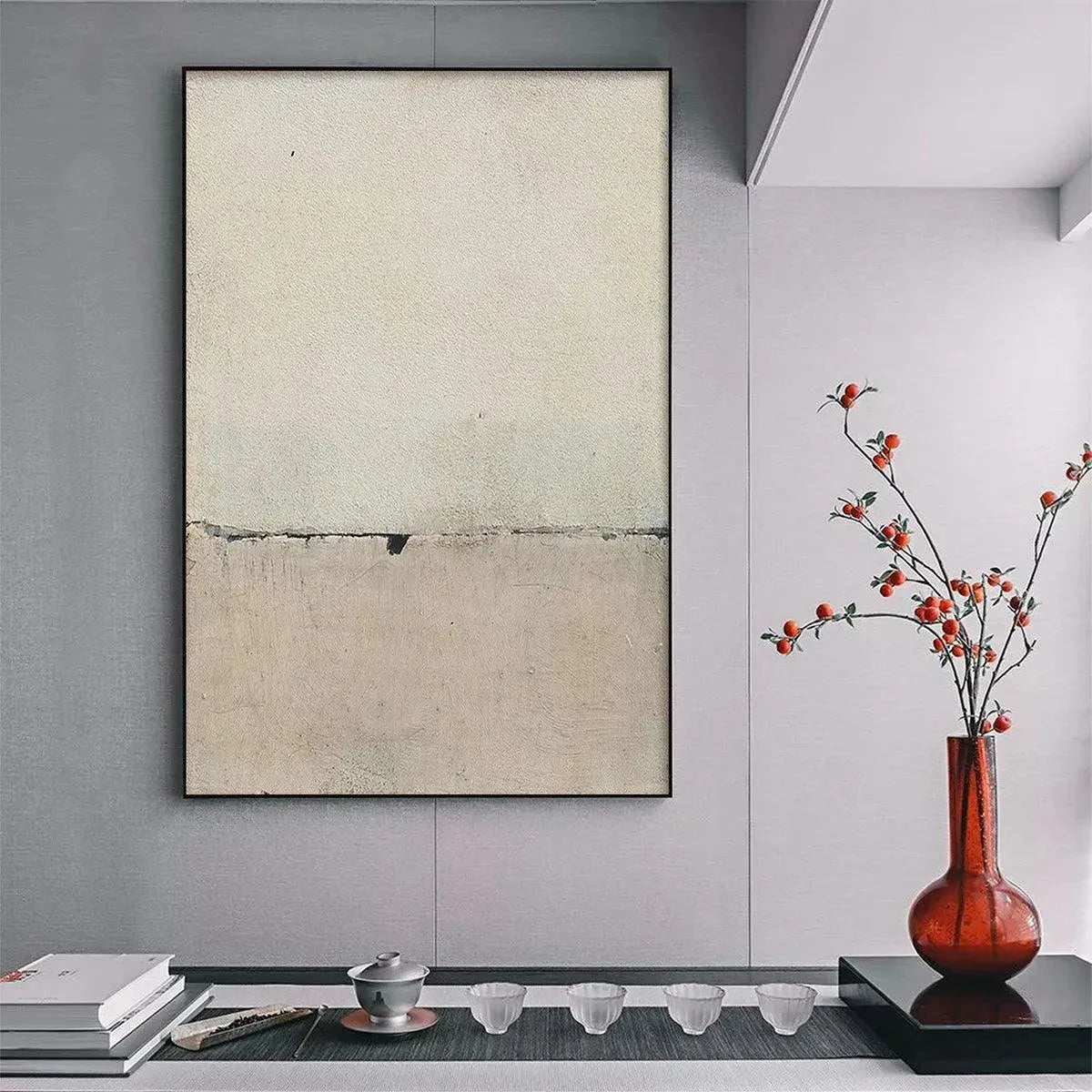 MINIMALIST EARTHSCAPE: Neutral Abstract Landscape Painting, Vertical Wall Art - Image 6