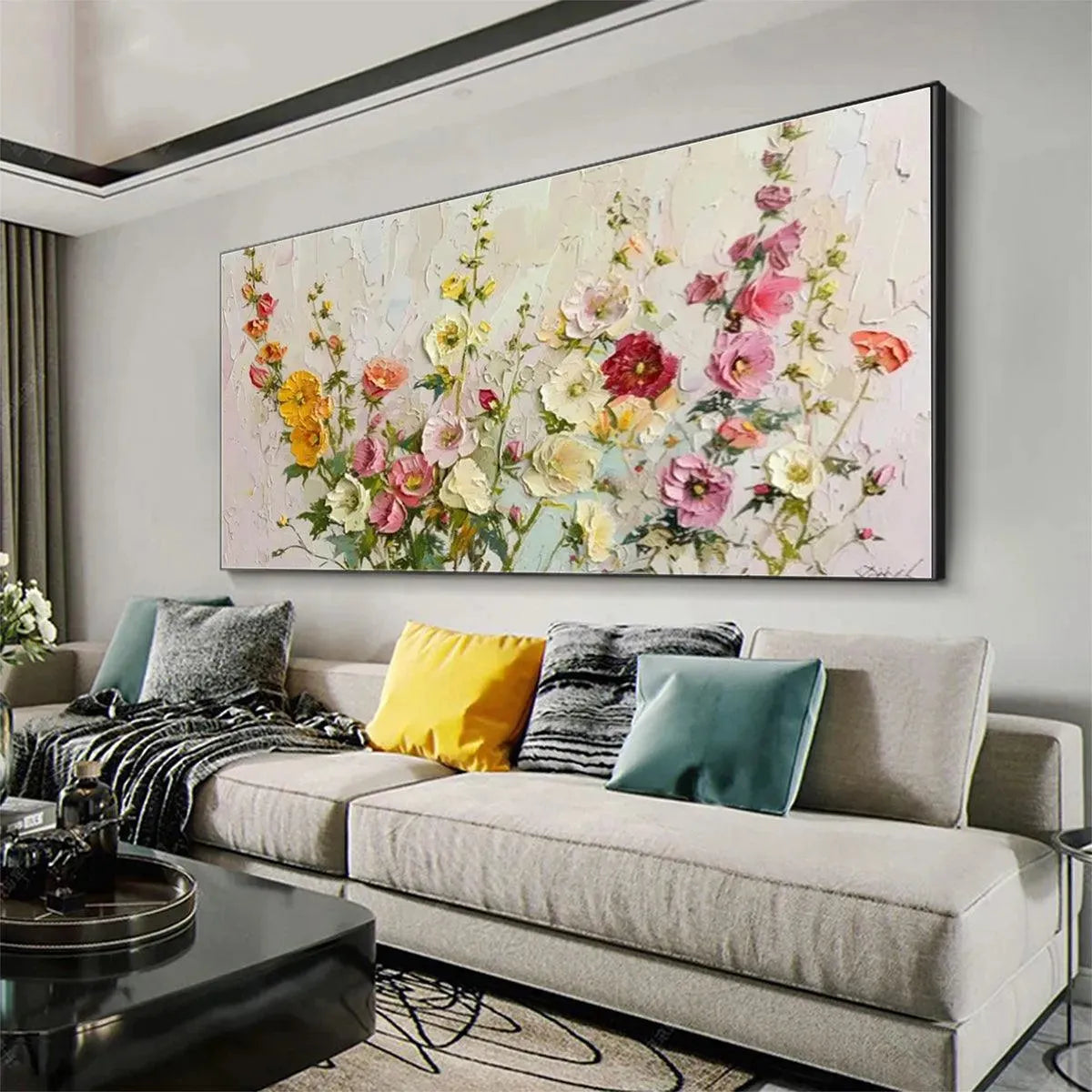 SUMMER BOUQUET: Textured Floral Painting, Impasto Wall Art, Panoramic Canvas, Colorful Decor - Image 6