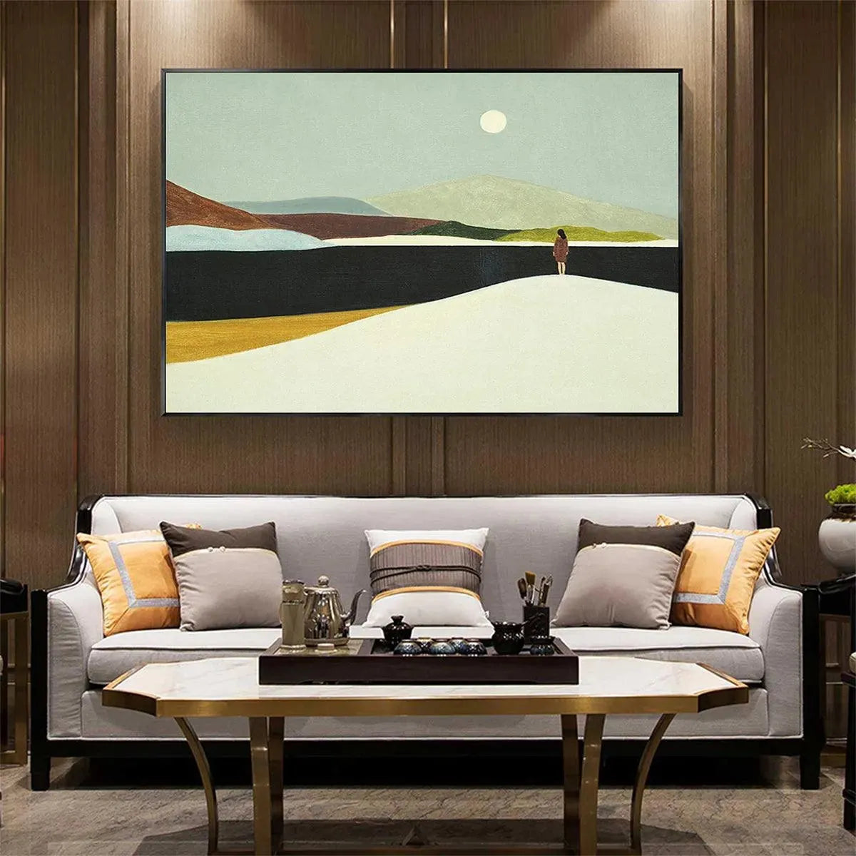 SOLITARY FIGURE IN MINIMALIST LANDSCAPE: Serene Landscape Painting, Horizontal Wall Art - Image 6