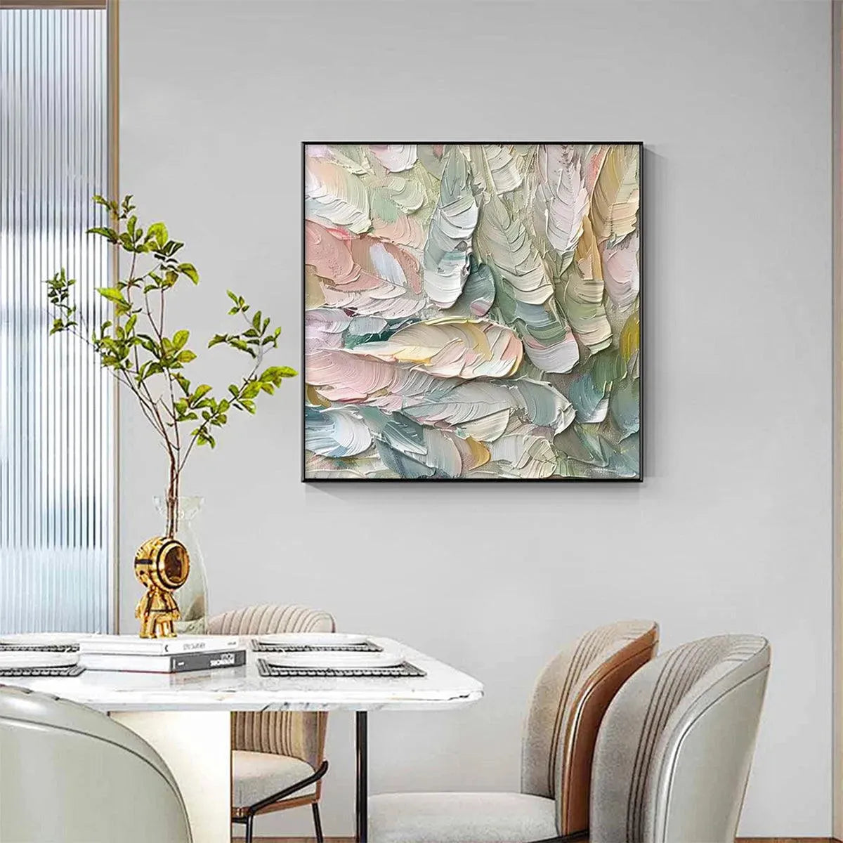 PASTEL FEATHERS: Textured Abstract Painting, Impasto Wall Art, Square Canvas, Dreamy Decor - Image 4