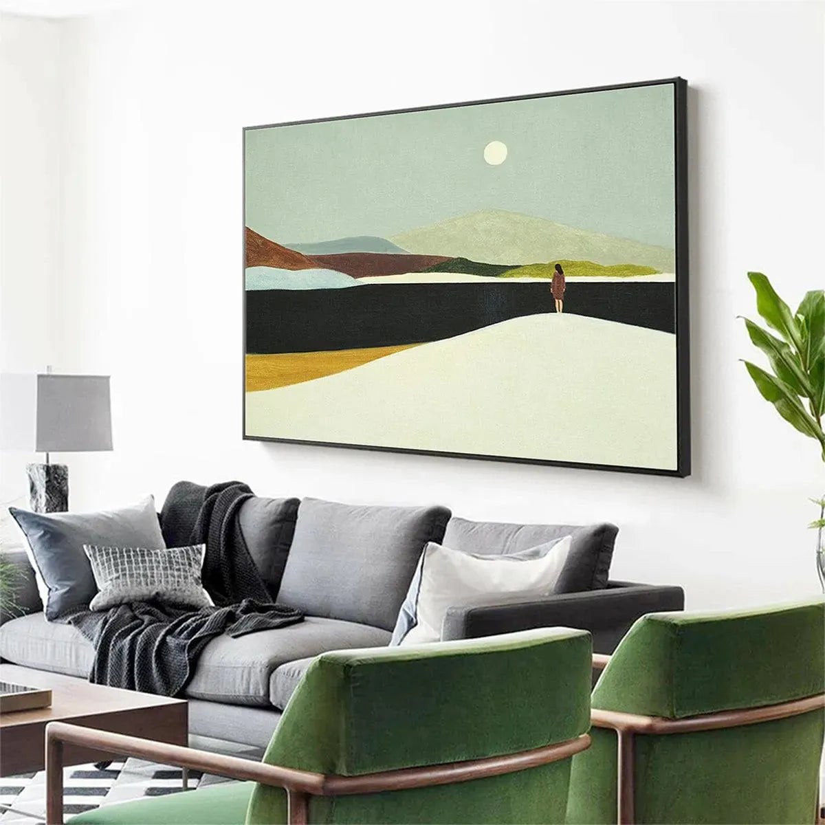 SOLITARY FIGURE IN MINIMALIST LANDSCAPE: Serene Landscape Painting, Horizontal Wall Art - Image 5