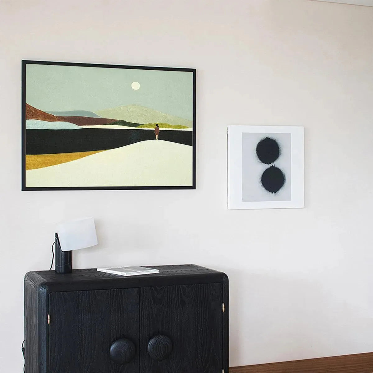 SOLITARY FIGURE IN MINIMALIST LANDSCAPE: Serene Landscape Painting, Horizontal Wall Art - Image 9