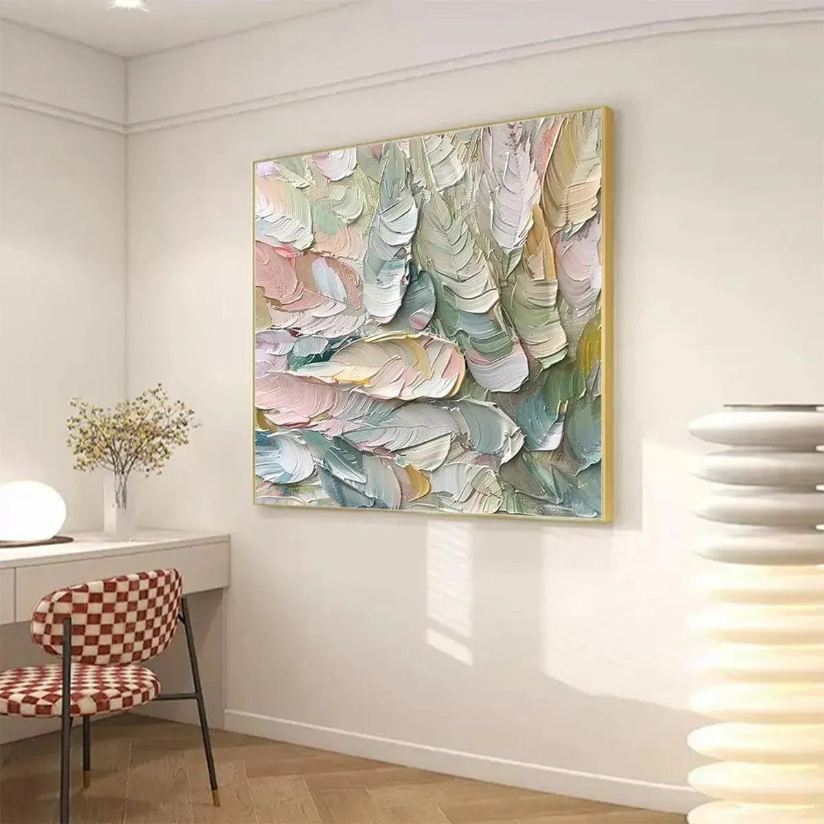 PASTEL FEATHERS: Textured Abstract Painting, Impasto Wall Art, Square Canvas, Dreamy Decor - Image 6