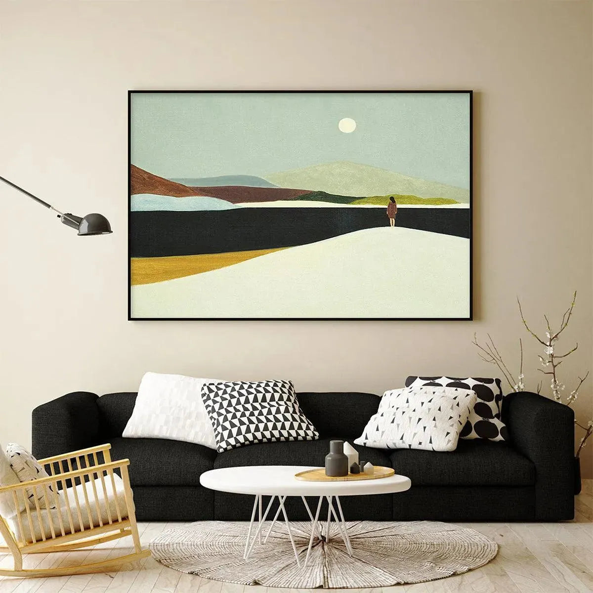 SOLITARY FIGURE IN MINIMALIST LANDSCAPE: Serene Landscape Painting, Horizontal Wall Art - Image 10
