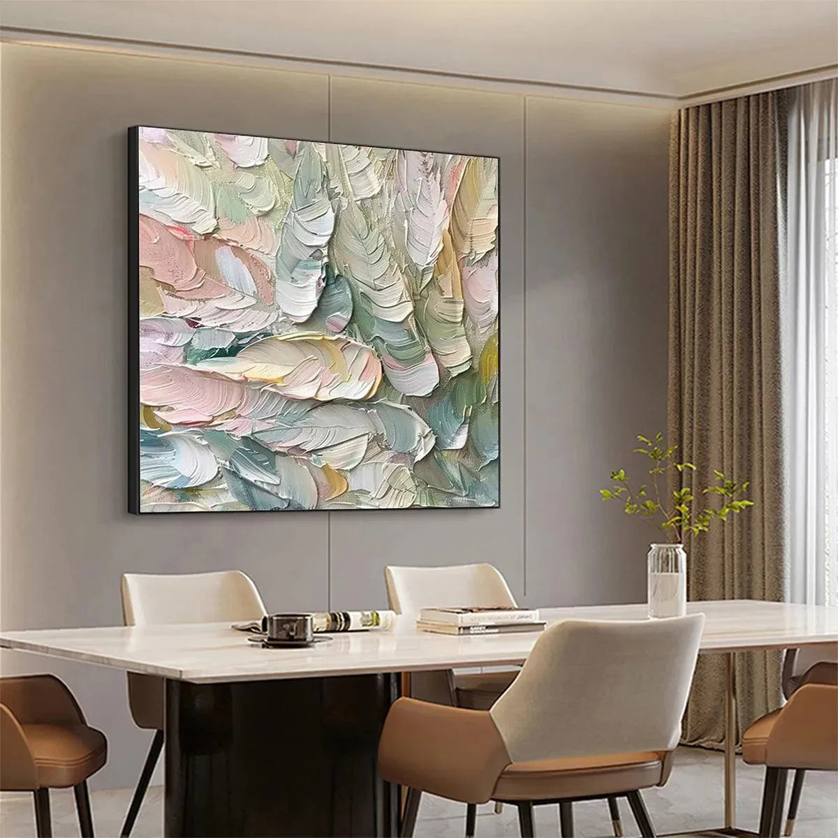 PASTEL FEATHERS: Textured Abstract Painting, Impasto Wall Art, Square Canvas, Dreamy Decor - Image 7